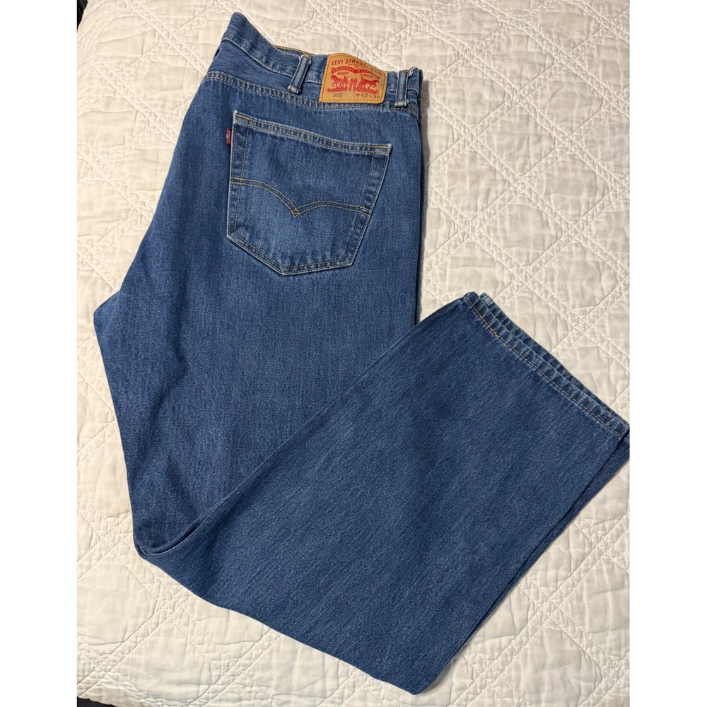 Levi's 505 Regular Fit Jeans Mens 42x30 Blue Denim Straight Leg Pants